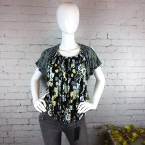 Free People Flowy Floral Cold-shoulder Top Black Medium